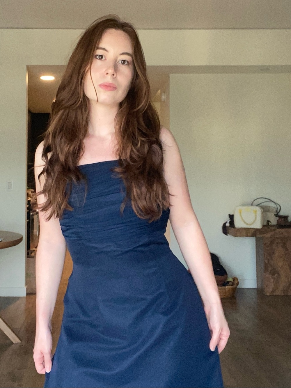 Saison Blanche Vintage Navy Strapless Dress with Corset Boning
